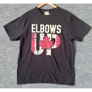 Comfort Colors Elbows Up Canada Maple Leaf‎ Graphic T-Shirt Black Mens Large L